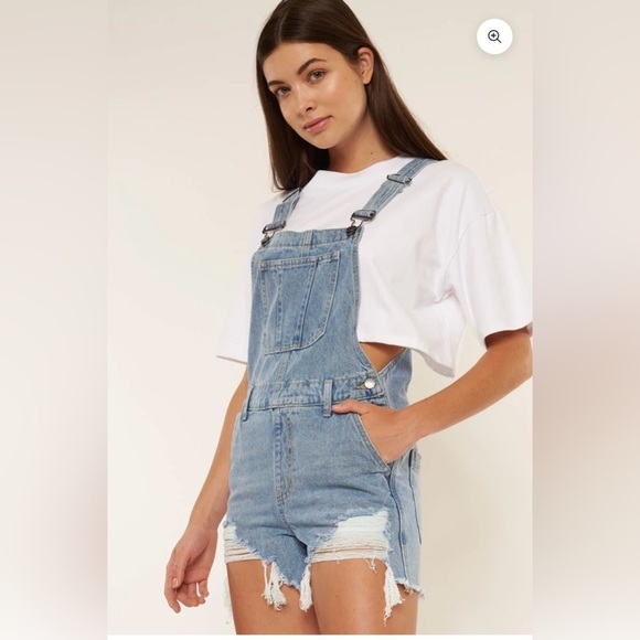 Nature Denim Veronica Overalls 100% cotton ripped Jean short overalls size:M - Picture 1 of 17